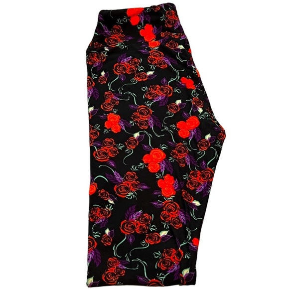 LuLaRoe Black Hidden Mickey Mouse Red Rose Leggings OS NWOT - Picture 1 of 4